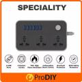 Smart Universal Extension Board 3 Power Socket + 6 Usb Smart Plug For Mobile Charging Ports With 1.8 Meter Heavy Duty Copper Wire - Black. 