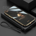 For Vivo Y66 Y67 Back Cover with Lanyard Luxury Shiny Plating Maple Leaf Camera Lens Protection Square Edge Bumper Soft Silicone Protective Phone Case. 