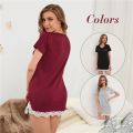 Women's Lace Casual Dress Round Neck Pajamas Housewear Ladies Cotton Night Dress Short Sleeve Nightwear for Women S-XL. 