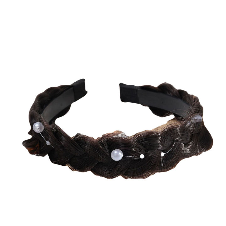 Korean Style Widen Fishbone Braid Headbands Pearl Wig Twist Handmade Retro Head Hoop Temperament Fairy Hair Accessories