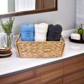 ADO Basics  Foldable Water Hyacinth Hand Woven Basket with Handles, Toilet Paper Storage Wicker Baskets 12" Length, 6.29" Width, 4.25 Height, Tokri. 