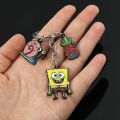 Iruriuiyt Spongebob Squarepants Metal Keychain Necklace Set Gary the Snail Pineapple House Enamel Pendant Key Chain Car Keyholder for Men. 