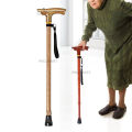 Multi Function Adjustable LED Light Walking Stick Hiking Cane for Old Men - Wooden Light Brown. 