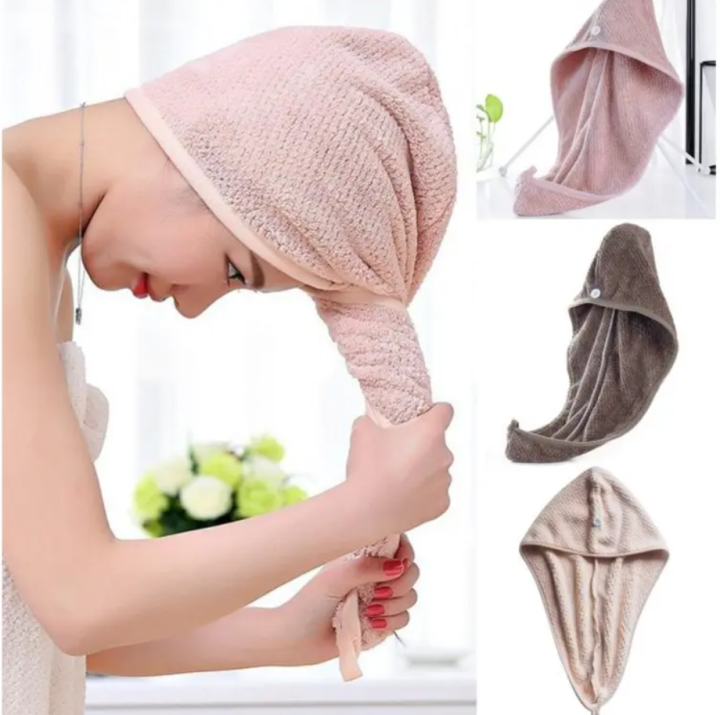 Hair Dryer Cap Towel - 100% Cotton Hair Cap Shower Cap Quick Dry Wrap Towel - Bath Cap Towel - Shower Hair Turban - Hair Turbie - Water Absorbent Hair Dryer Cap Towel - Quick Dryer Towel for Long Short Curly and Straight Hair