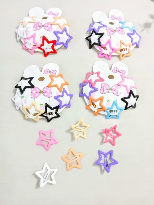 2 Cards Cute Star Shape Hair Clips for Girls | Colorful Plastic Hair Accessories | 12 Stylish Colorful Star Design Hairpins for Kids | Trendy Hair Clip Set for Daily & Party Use