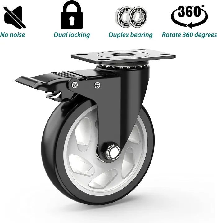 5%20inch%20Swivel%20Caster%20Wheels,Rubber%20Base%20with%20Safety%20Brake%20&%20Top%20Plate%20&%20Bearing%20Heavy%20Duty,%20Total%20Capacity%201600lbs%20(Pack%20of%204)%20-%20Image%203