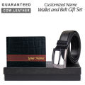 Customized Name Genuine Leather Wallet and Belt Gift Set. 