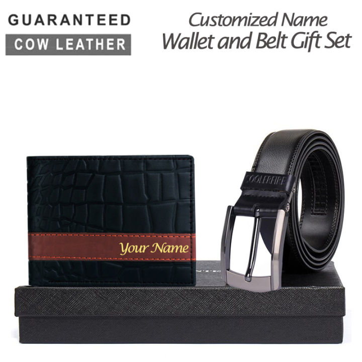 Customized Name Genuine Leather Wallet and Belt Gift Set