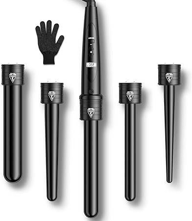 ET-W301 5-in-1 LCD Ceramic Coating Multifunctional Interchangeable Wave Iron with Gloves Curler Kit uk import a907