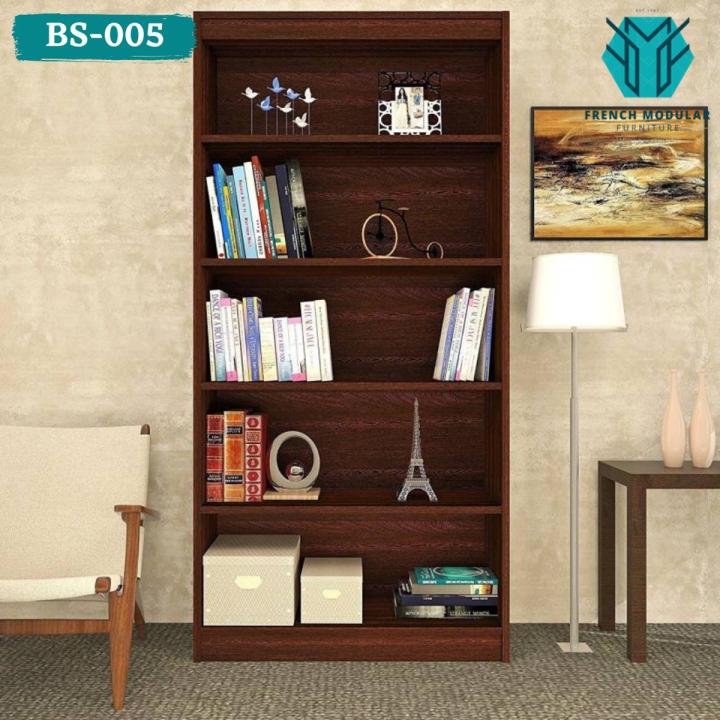BS-005 - Oak Wood Brown Free Standing Polish Finish Book Rack Storage Shelf Living Room Shelves Books Furniture Magazine Organizer
