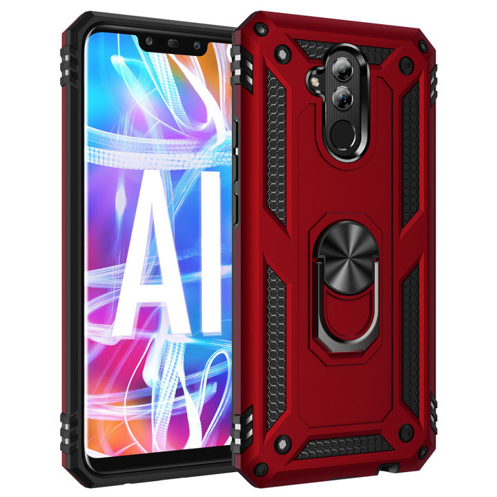 lthmy for Huawei Mate 20 Lite Dual Layer Tough Rugged Ring Holder Stand Armor Shockproof Drop Protection Case cover