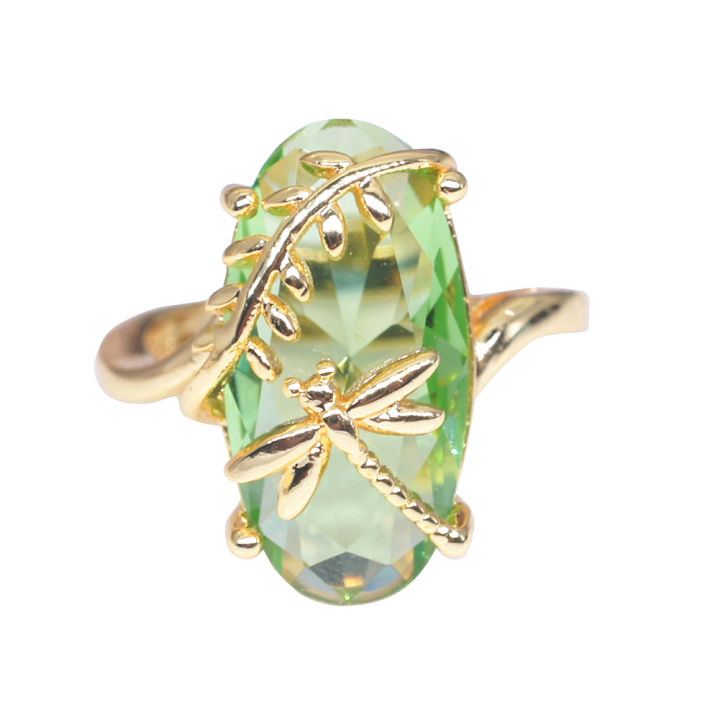 【Hannah Martin Store】Women Dragonfly Leaf Gem Twist Finger Ring Wedding Jewelry Gift