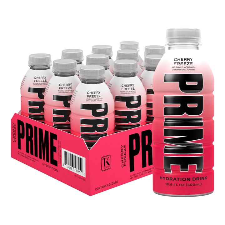 Prime Hydration with BCAA Blend for Muscle Recovery - Cherry Freeze (12 Drinks, 16.9 Fl Oz. Each)