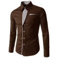 Skymountain Fashion Men Stand Collar Long Sleeve Color Block Button up Shirt Slim Fit Top. 