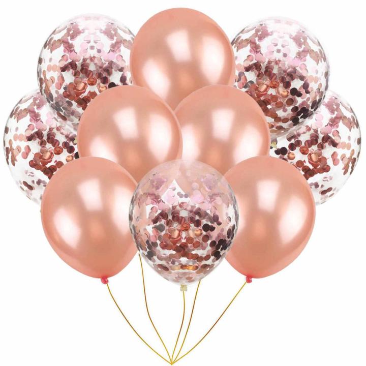 10 Pieces Mixed Rose Gold Confetti Balloon Kids Adult Happy Birthday Balloons Heart Balloon Birthday Wedding Party DIY Decoration Supplies