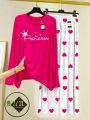 mix  Colour Princess Printed Lounge Wear Night Suit with Mini heart Printed Pajamas - Stylish Sleepwear Set For Women By Zaviyar Garments. 