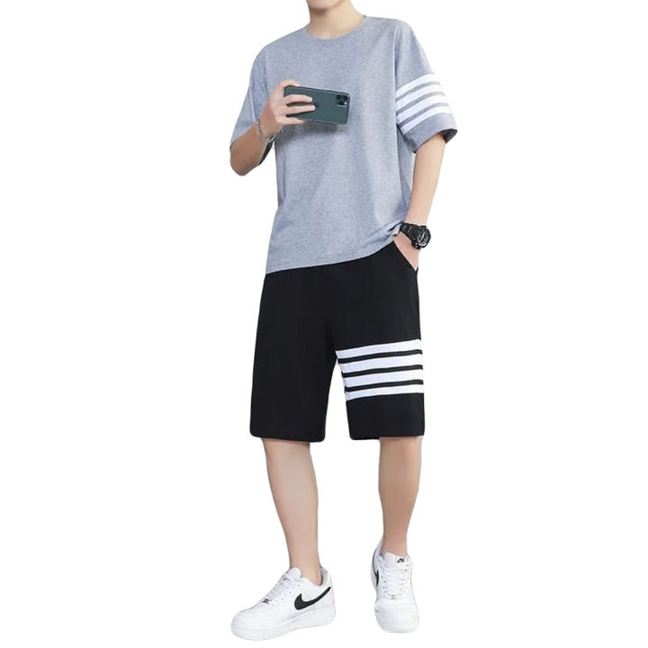 2 Piece Sets Short Sleeve Tshirts+Shorts brand clothing set Men Cotton Sports Suits outfits 2023 New Summer Tracksuit Casual