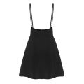 Women Solid Color Shoulder Straps Pleated Hem A-Line Mini Braces Skater Skirt. 