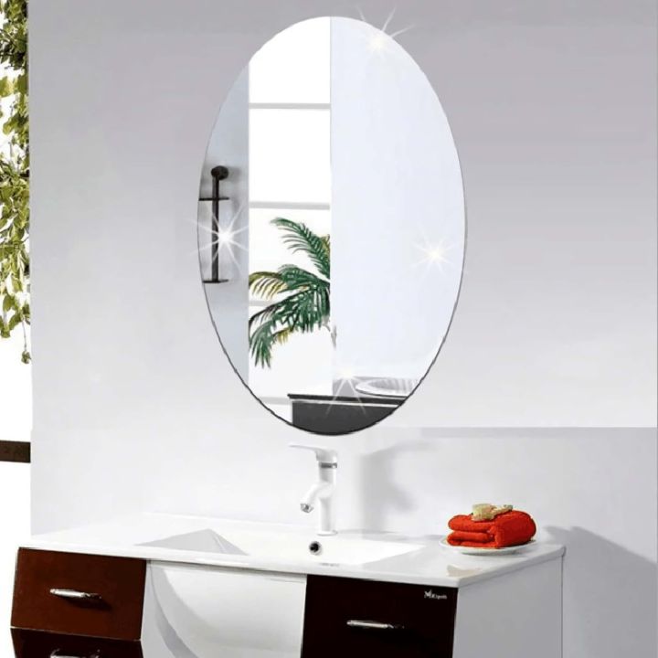 Acrylic Mirror Wall Stickers,Oval Mirror Stickers Self Adhesive, Mirror Stickers, Shatterproof Mirror Sheets for Bathroom Living Room (Silver) Acrylic Mirror Wall Mounted Mirror Stick on Mirror Self Adhesive Oval Shape Mirror Stickers for Bedroom