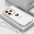 realme Note 50 note50 2024 Stylish Love Heart Rubber Phone Cover Glossy Electric Plating Case Lanyard Casing. 