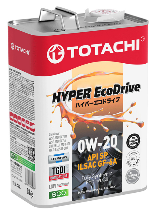 Totachi Hyper EcoDrive (SP 0W-20) Fully Synthetic Engine Oil - API SP, ILSAC GF-6A, Hybrid & TGDI Compatible, 4L