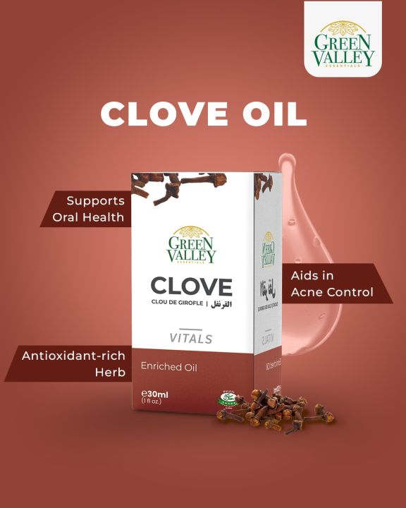 Green Valley Clove Oil – For Toothaches Relief | For Acne Control | To Help Soothe and Rejuvenate the Skin – 30ml