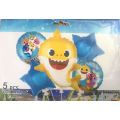 5-Pcs Baby Shark Cartoon Foil Balloon Set For Birthday Party Decorations. 
