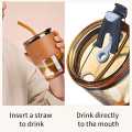 Tumbler Mug with Lid, Glass Straw and Protective Anti-Skid Leather Sleeve for Hot and Cold Beverages Tea Coffee Smoothies Fruit Juice Travel Mug .435ml. 