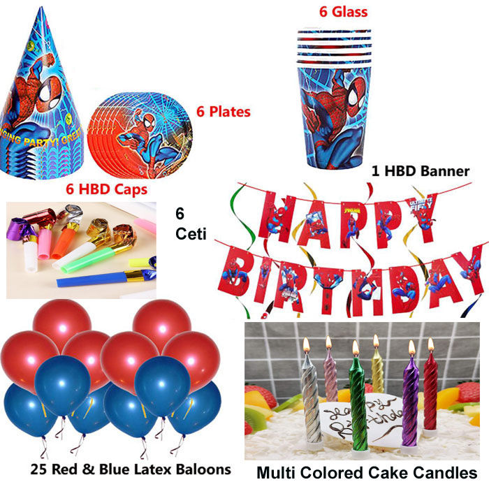 Spiderman Happy Birthday Grand Decoration Set Including Birthday Banner - Spider Man Banner - Party Glass And Plates