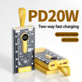 20000mAh Lithium Polymer Transparent Power Bank with 66W Battery Fast Charging 2 in 1 Type C and USB Power Bank for Smartphones & Other Devices Overcharging Protection. 
