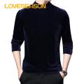 Half Turtleneck Men T-shirt Stylish Men's Velvet Slim Fit T-shirt Warm Soft Half-high Collar Perfect for Fall Spring Southeast Asian Buyers' Favorite Men Velvet Top. 