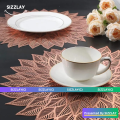 Rose Gold Round Placemats for Dinner Table Set of 2/4 Metallic Hollow Out Flower Shaped Table Mat Pressed Vinyl Place Mats Table Decor Wedding Accent Centerpiece - SIZZLAY. 