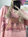 anime girl image print women tops tshirts Korean style t-shirts summer sweet fashion t shirts  preppy couple clothes o-neck tee. 