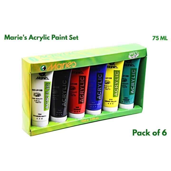 Marie's Acrylic Color Set, 75ml Tubes, 6 Assorted Colors/Box
