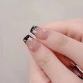 y2k Nails 24pcs Nails Black Pink Color French Press Nail Tips with Five-pointed Star Pattern Artificial Nail Tips for Girls. 