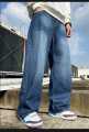 Men's Loose Fit Wide Leg Denim Jeans Retro Baggy Streetwear Trousers Casual Straight Leg Denim Pants. 