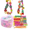 55pcs/set Wooden Toys Cartoon Fruit Animals Beads Stringing Threading Beads Game Education Toys For Children Kids Beads Toys. 