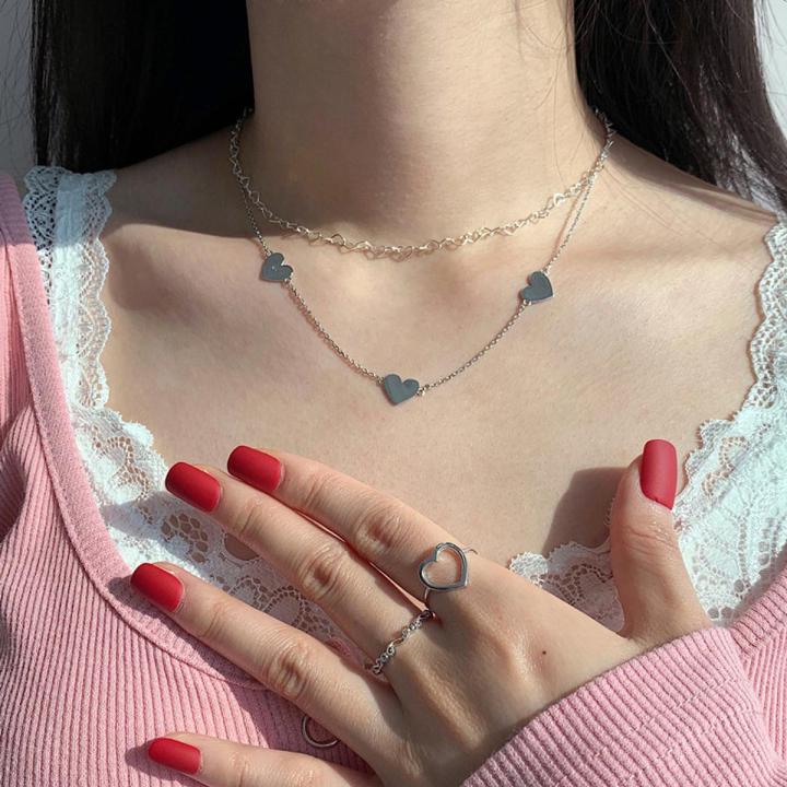 Light luxury three love necklace Korean girl exquisite fine chain collarbone chain