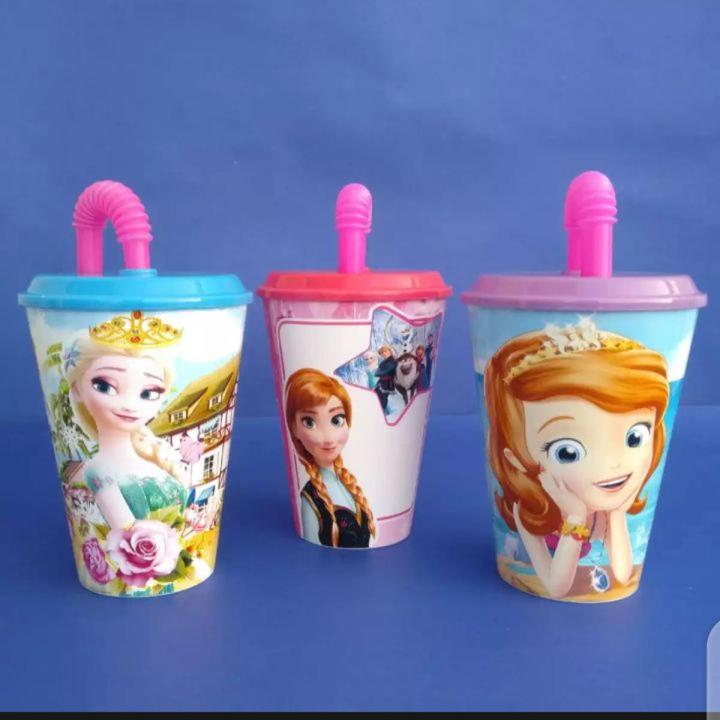 (Pack of 3) Sippy Cups 350 ml | Glass with pipe | Straw Glass| Cartoon Cups for girls Straw Cup Water Glass Juice Cup With Straw For Kids Random Design