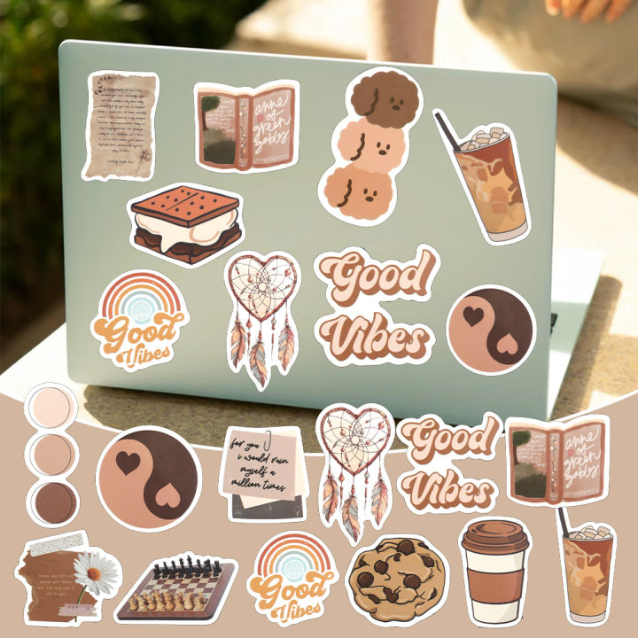 60/120Pcs Aesthetic Stickers Retro Ins Notebook Water Cup Stickers Cute Student Ledger Stickers
