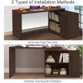 L Shaped Computer Desk, Rustic Wood Corner Desk, Industrial Writing Workstation Table with Cabinet Drawer Storage for Home Office Study. 