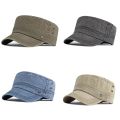 Vintage Classic Flat Top Mens Washed Caps And Hat Adjustable Fitted Cap Summer Solid Color Military Hats For Men. 