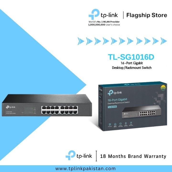 TP-Link Network Gigabit Desktop/Rackmount Switch TL-SG1016D 16-Port 10/100/1000 Mbps - 18 Months Brand Warranty