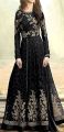 Ladies Chiffon CrinKle Embroidered Dress ZR-27 Black Unstitched. 
