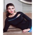 Black Zipper Trim Long Sleeve Top. 