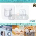 1 Pair (2PCS)- Double Sided Adhesive Wall Hooks - Transparent. 