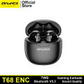 Awei T68 Bluetooth Earphone ENC Call Noise Reduction True Wireless Headset Bluetooth 5.3 Suitable For Long-term Wearing Sports Gaming Earbuds. 