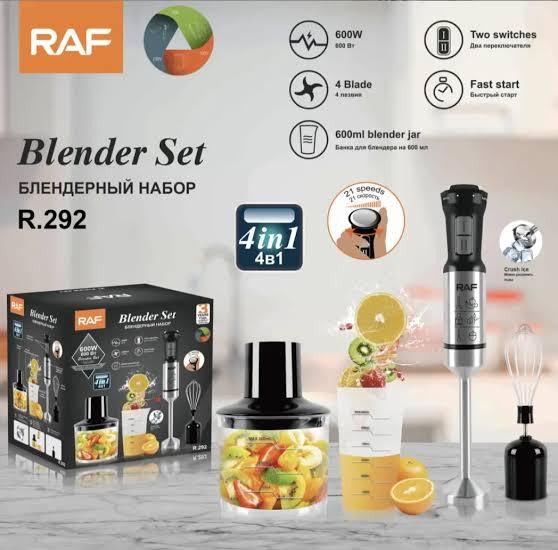 RAF 4-in-1 Hand Blender Set R.292 – Chopper, Jar and Whisker – Powerful 600W