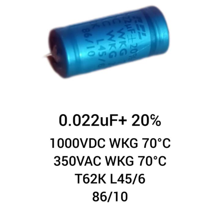 RCL 0.022uf 1000Vdc/350Vac Wkg 20% Axial Capacitor T62K L45/6 86/10