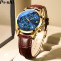 Original POSHI Luxury Brand Men's Watches Fashion Chronograph Auto Calendar Waterproof Quartz Watches For Men Casual Leather Strap Sports Luminous Clock Jam Tangan Lelaki. 